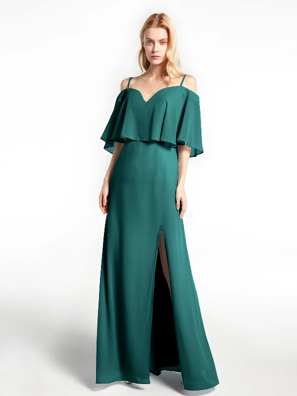 Ruffled Cold Shoulder Maxi Dress with Flounce Overlay Peacock Trendy Button Front Maxi Dress Ruffled Cold Shoulder Maxi Dress with Flounce Overlay Peacock Trendy Button Front Maxi Dress