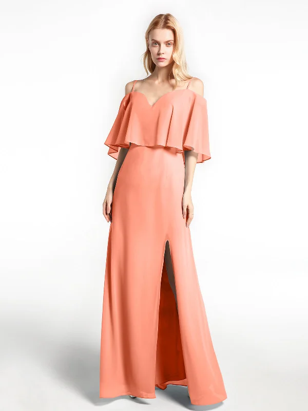Ruffled Cold Shoulder Maxi Dress with Flounce Overlay Sunset Comfortable Ruffle Maxi Dress