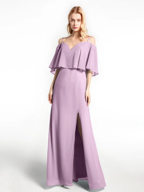 Ruffled Cold Shoulder Maxi Dress with Flounce Overlay Wisteria Comfortable Flowy Maxi Dress Ruffled Cold Shoulder Maxi Dress with Flounce Overlay Wisteria Comfortable Flowy Maxi Dress