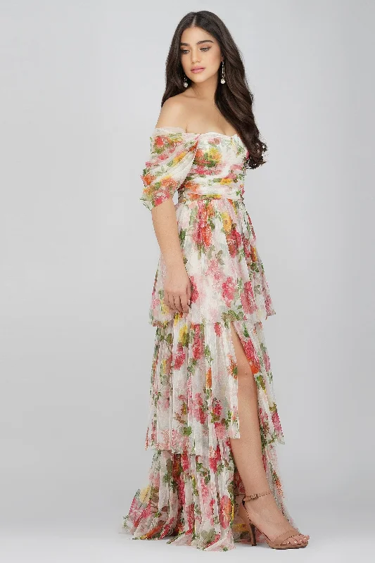 Sydney Tulle Maxi Dress in Bright Floral Comfortable Satin Maxi Dress