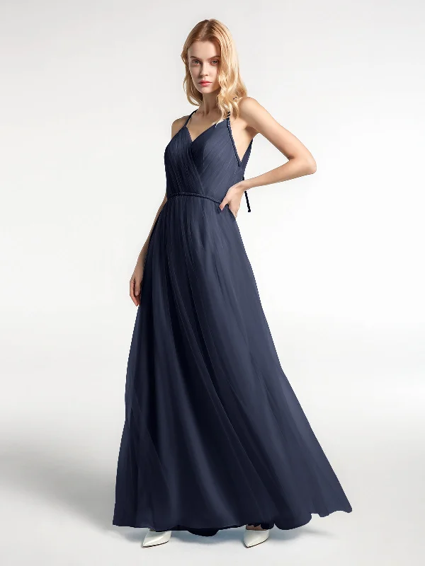 Twist Straps Tulle Maxi Dress with V Neckline Dark Navy Fashionable Printed Maxi Dress Twist Straps Tulle Maxi Dress with V Neckline Dark Navy Fashionable Printed Maxi Dress