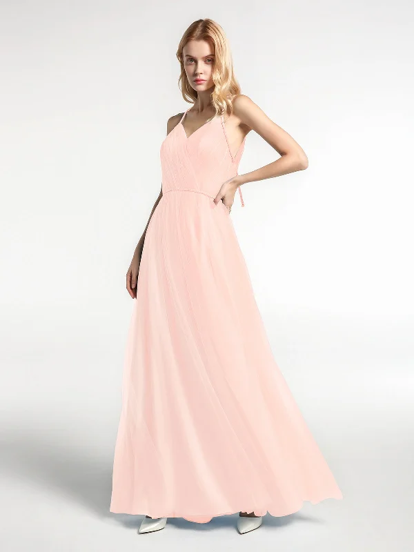 Twist Straps Tulle Maxi Dress with V Neckline Pearl Pink Fashionable Printed Maxi Dress Twist Straps Tulle Maxi Dress with V Neckline Pearl Pink Fashionable Printed Maxi Dress