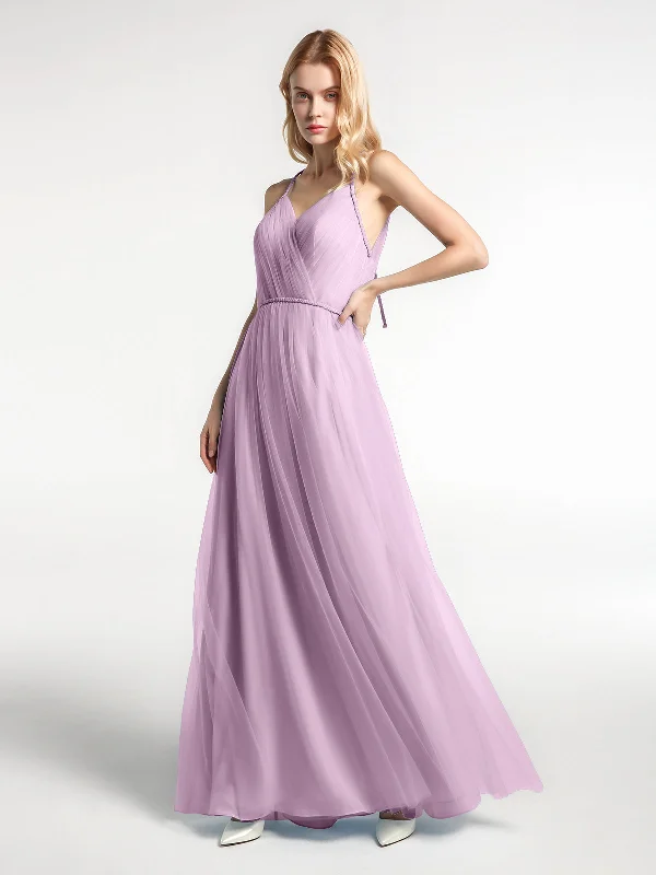 Twist Straps Tulle Maxi Dress with V Neckline Wisteria Comfortable Maxi Dress with Slits Twist Straps Tulle Maxi Dress with V Neckline Wisteria Comfortable Maxi Dress with Slits