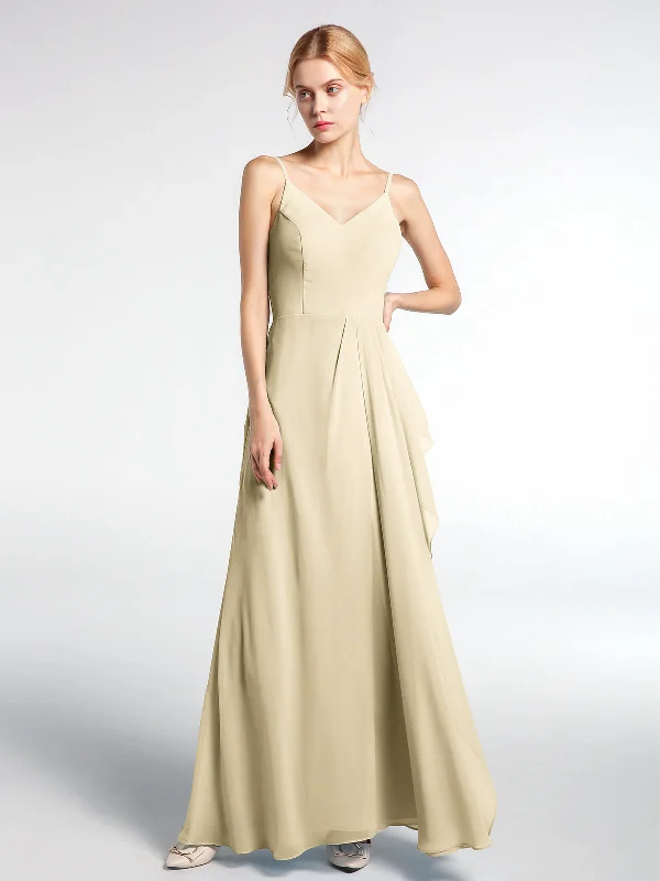 V-neck Chiffon Simple Maxi Dress with Spaghetti Straps-Champagne Cozy Cold-Shoulder Maxi Dress V-neck Chiffon Simple Maxi Dress with Spaghetti Straps-Champagne Cozy Cold-Shoulder Maxi Dress