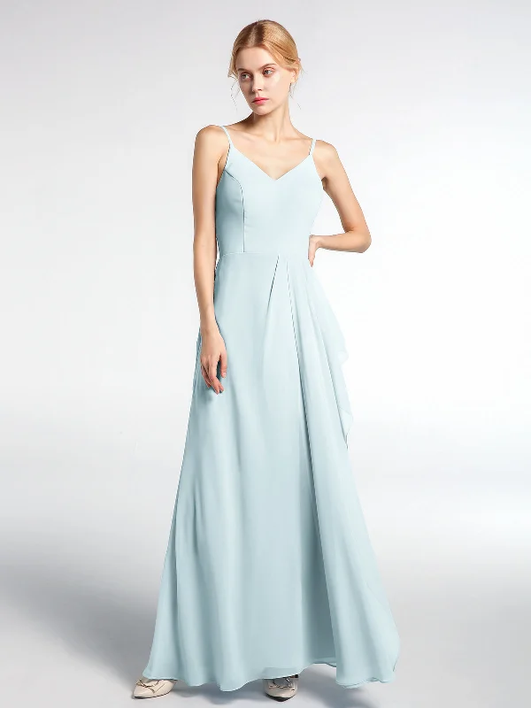 V-neck Chiffon Simple Maxi Dress with Spaghetti Straps-Mist Comfortable Fit-and-Flare Maxi Dress V-neck Chiffon Simple Maxi Dress with Spaghetti Straps-Mist Comfortable Fit-and-Flare Maxi Dress