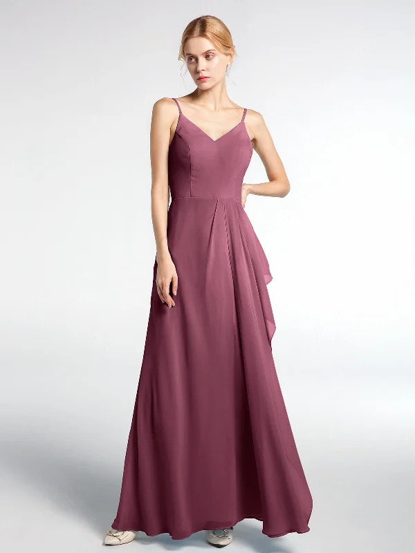 V-neck Chiffon Simple Maxi Dress with Spaghetti Straps-Mulberry Comfortable Pleated Maxi Dress V-neck Chiffon Simple Maxi Dress with Spaghetti Straps-Mulberry Comfortable Pleated Maxi Dress