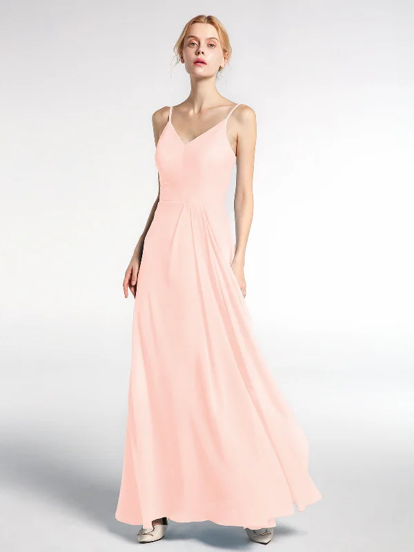 V-neck Chiffon Simple Maxi Dress with Spaghetti Straps-Pearl Pink Comfortable Fit-and-Flare Maxi Dress V-neck Chiffon Simple Maxi Dress with Spaghetti Straps-Pearl Pink Comfortable Fit-and-Flare Maxi Dress