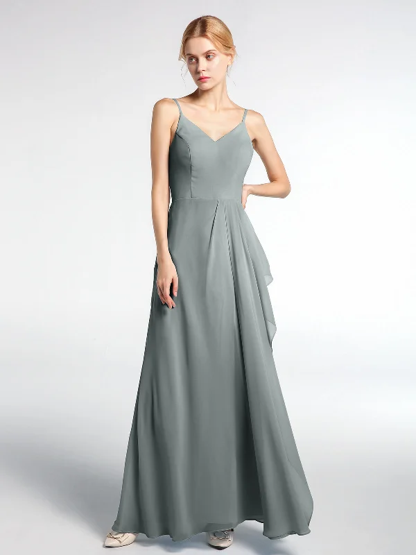 V-neck Chiffon Simple Maxi Dress with Spaghetti Straps-Steel Grey Trendy A-Line Maxi Dress V-neck Chiffon Simple Maxi Dress with Spaghetti Straps-Steel Grey Trendy A-Line Maxi Dress