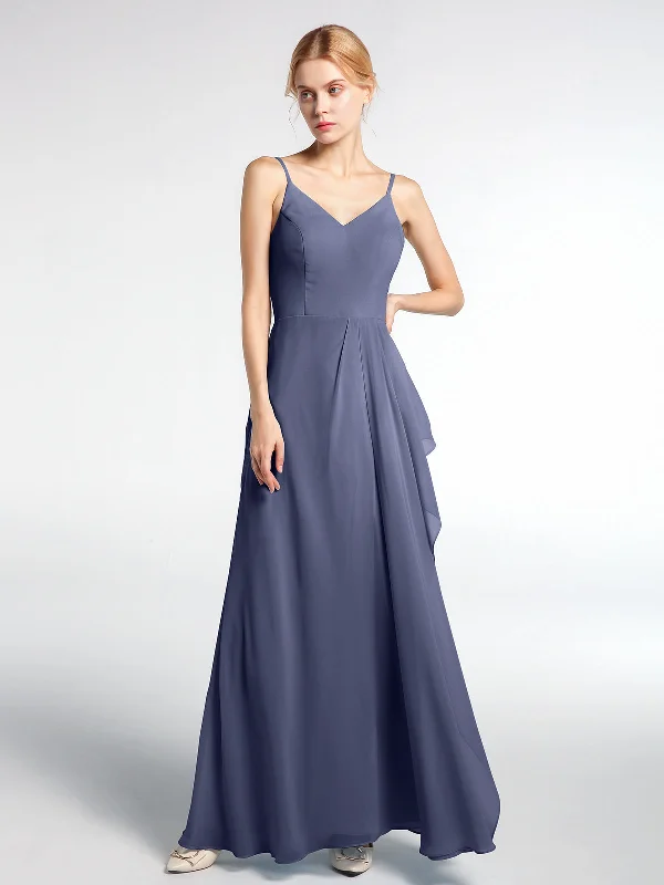 V-neck Chiffon Simple Maxi Dress with Spaghetti Straps-Stormy Stylish Pleated A-Line Maxi Dress V-neck Chiffon Simple Maxi Dress with Spaghetti Straps-Stormy Stylish Pleated A-Line Maxi Dress