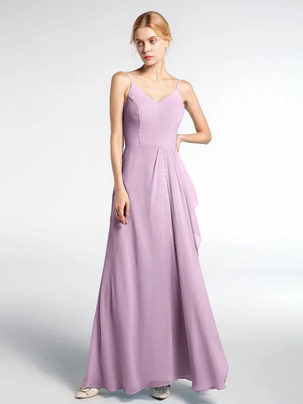 V-neck Chiffon Simple Maxi Dress with Spaghetti Straps-Wisteria Comfortable Ruffle Hem Maxi Dress V-neck Chiffon Simple Maxi Dress with Spaghetti Straps-Wisteria Comfortable Ruffle Hem Maxi Dress