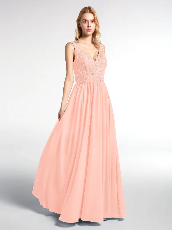 V-neck Lace Top Chiffon Skirt Maxi Dress-Coral Comfortable Cotton Maxi Dress