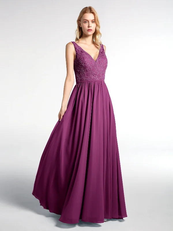 V-neck Lace Top Chiffon Skirt Maxi Dress-Orchid Cozy Ruffle Sleeve Maxi Dress