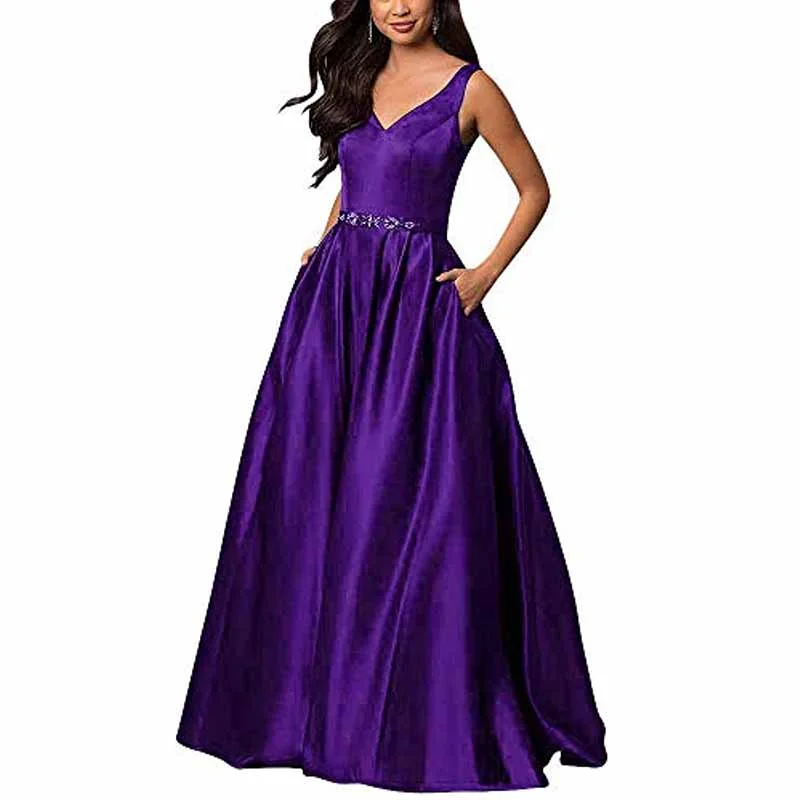 Women's Satin Bridesmaid Dress With Pocket Long Formal Evening Party Maxi Dress Trendy Maxi Dress with Belt Women's Satin Bridesmaid Dress With Pocket Long Formal Evening Party Maxi Dress Trendy Maxi Dress with Belt