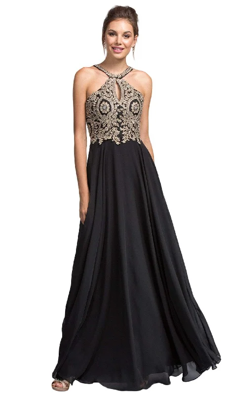Aspeed Design - Bejeweled Halter Neck Prom A-line Dress