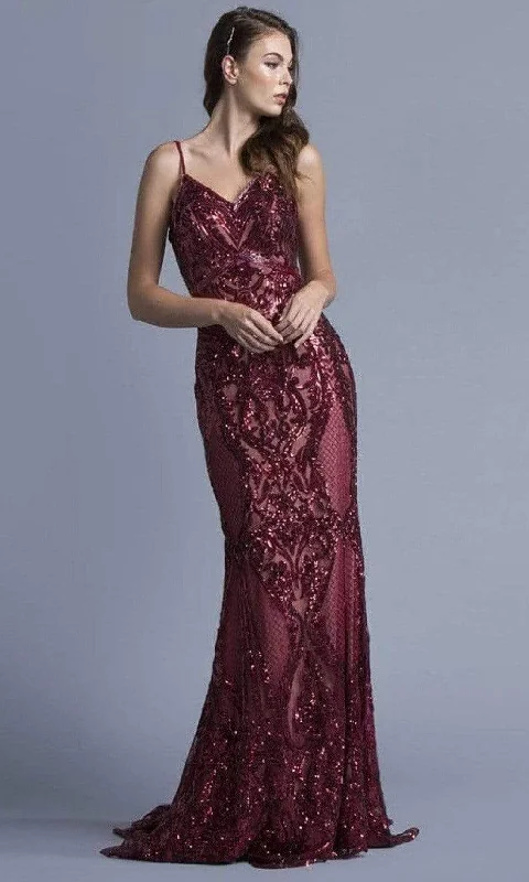 Aspeed Design - L1982 Long Sequined Spaghetti Strap Dress