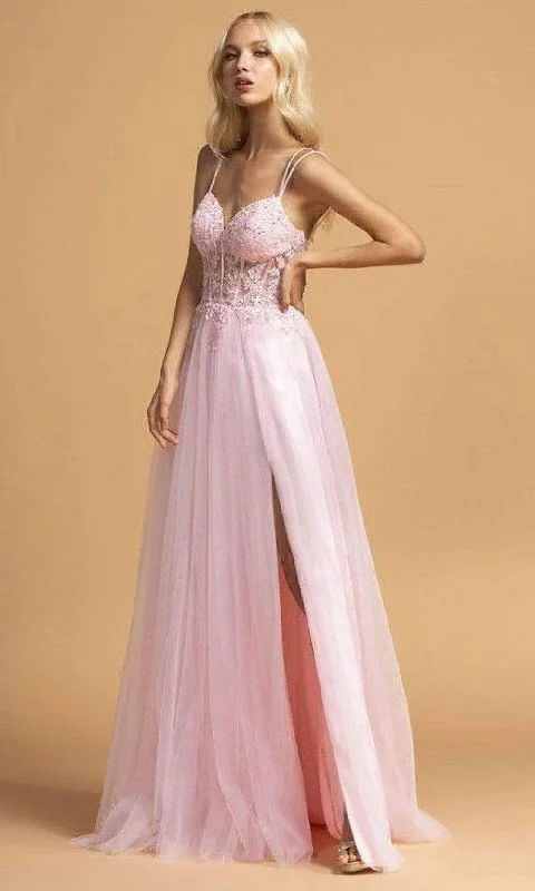Aspeed Design - L2206 Appliqued Sheer Corset Bodice Dress