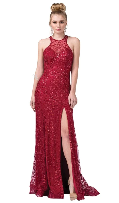 Dancing Queen - 2618 Embellished Mesh Sexy Back Long Slit Gown
