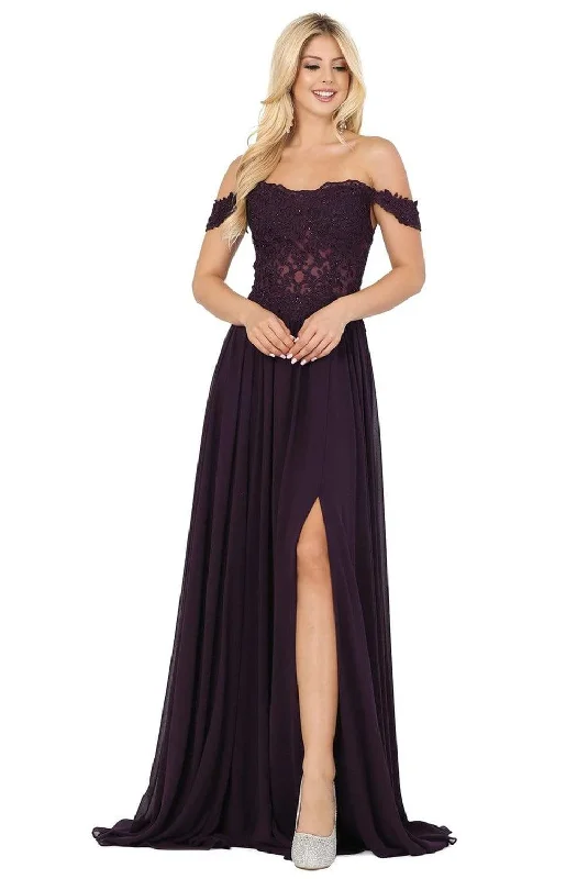 Dancing Queen - 2933 Beaded Lace Applique Bodice High Slit Prom Dress
