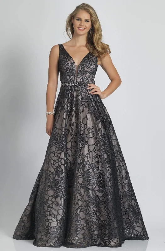Dave & Johnny - Deep V-Neck Embroidered Gown A9385W - 1 pc Black In Size 16W Available