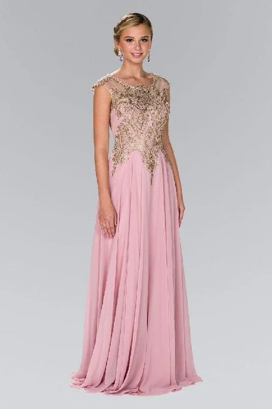Elizabeth K - GL2407 Cap Sleeve Gilt Embroidered Bodice Gown