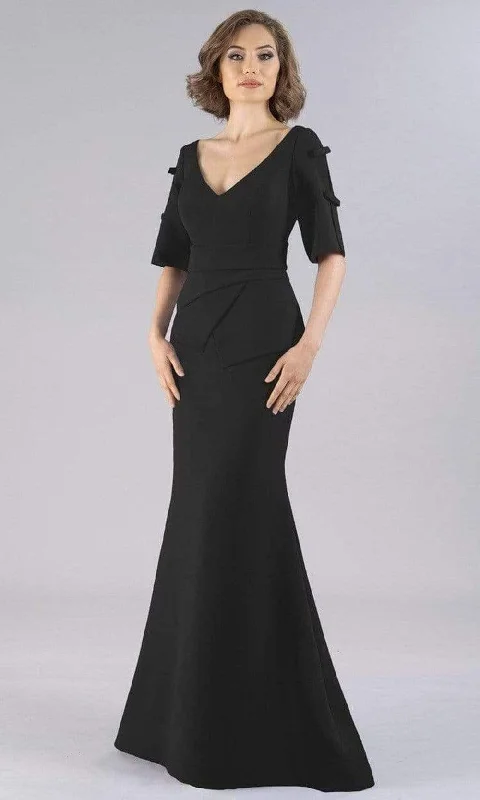 Gia Franco - Elbow Sleeves V-Back Trumpet Gown 12102