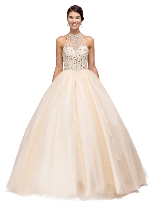 Dancing Queen - 1136 Illusion Halter Beaded Quinceanera Gown