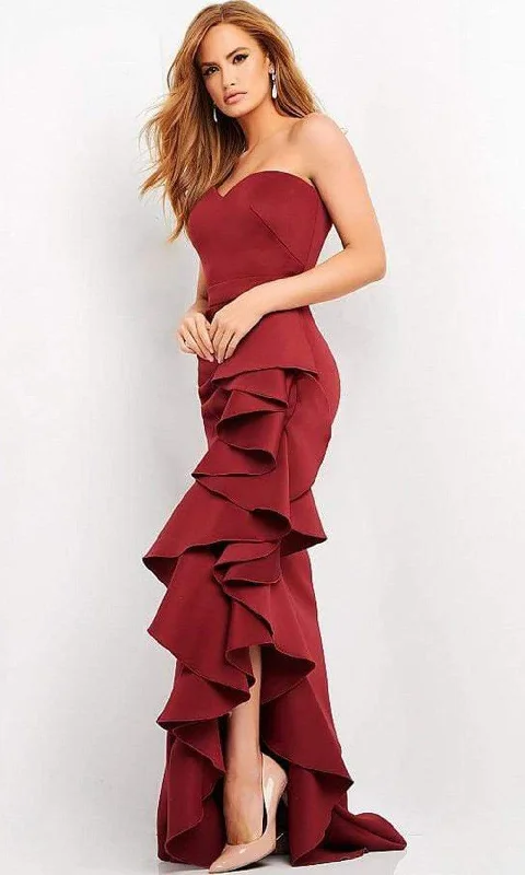 Jovani - 04844 Sweetheart Neck Ruffled Long Gown