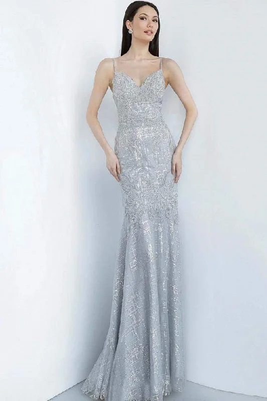 JVN by Jovani - Embroidered V-neck Trumpet Evening Gown JVN68134SC - 2 pc Blush In Size 00 and 0 Available
