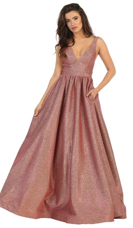 May Queen - RQ7748 Strappy Plunging V-Neck Dress