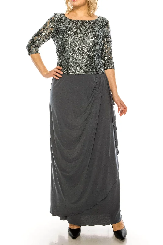 Maya Brooke 28232 - Silver Sequined Quarter Sleeved Formal Dress