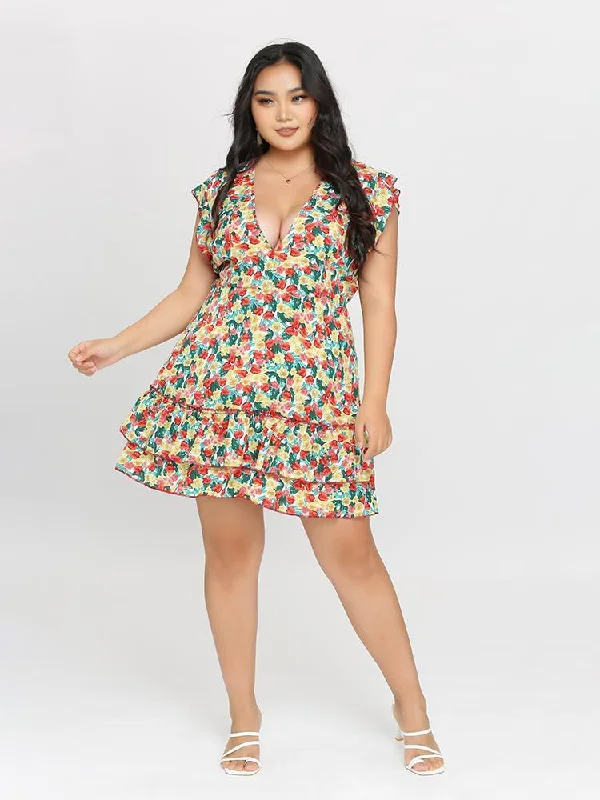 Plunging Tied Ruffle Dress