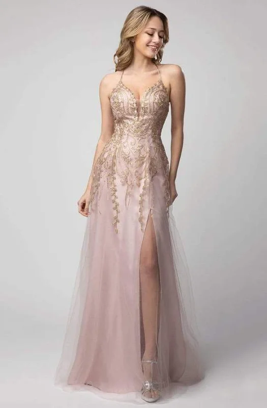 Shail K - Trailing Beaded Applique Lace Up Dress 936