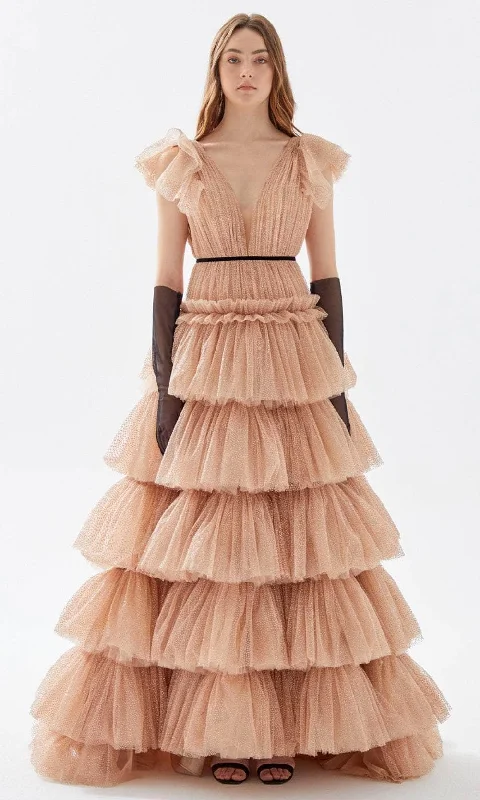 Tarik Ediz 52035 - Allover Tulle Beaded Tiered Dress