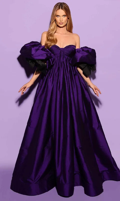 Tarik Ediz 53194 - Detachable Sleeve A-Line Evening Gown