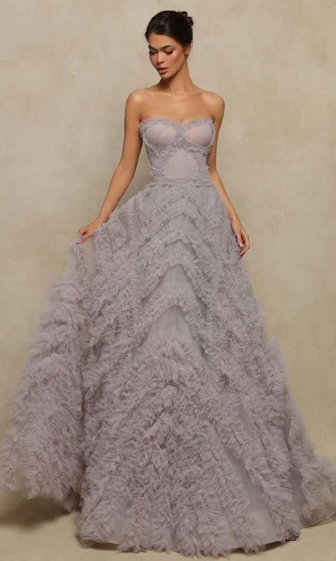 Tarik Ediz - 98048 Strapless Ruffled Plus Size Prom A-Line Gown