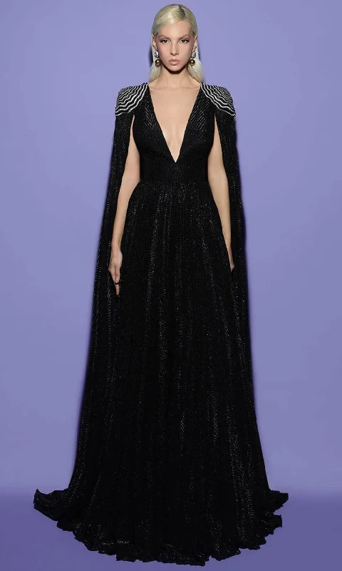 Tarik Ediz 98456 - Epaulette Detailed A-Line Evening Gown
