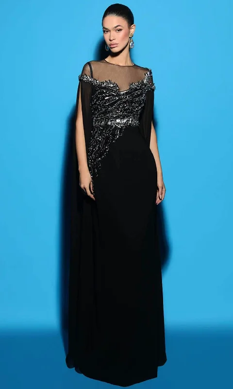 Tarik Ediz 98493 - Beaded Illusion Jewel Evening Gown