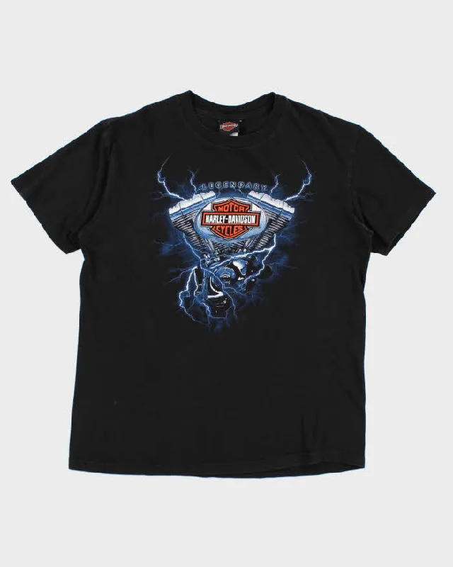 00s Harley Davidson Black T-shirt - L Basic T-Shirt Crew Neck Short Sleeve