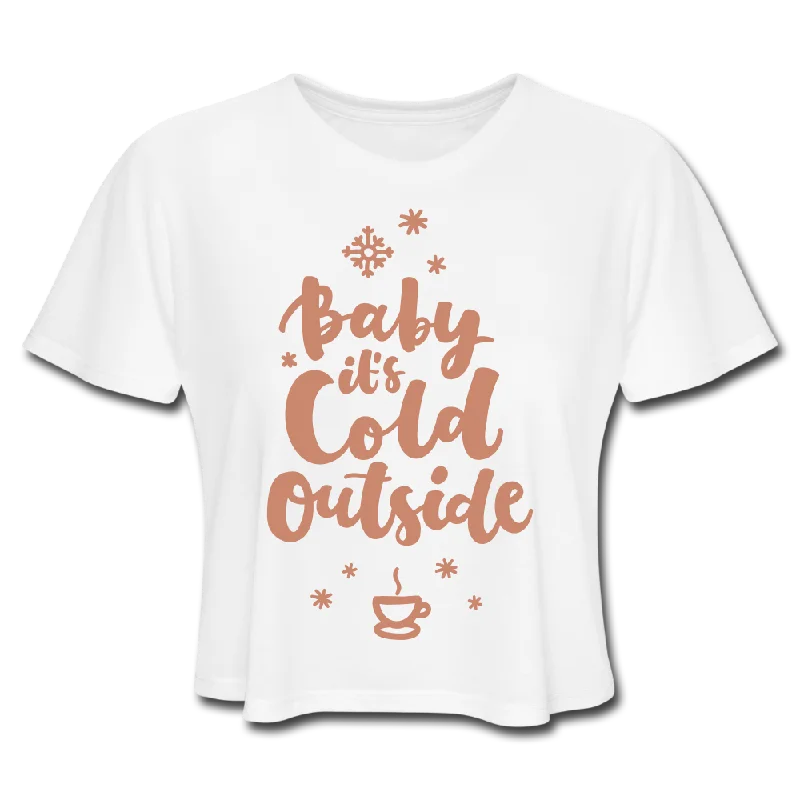 Baby It's Cold Outside Cropped Tee Asymmetrical Pockets Print