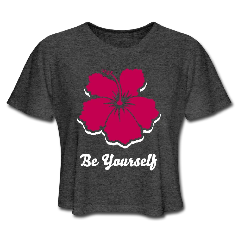 Be Yourself Cropped Tee Graphic T-Shirt Round Neck Polyester