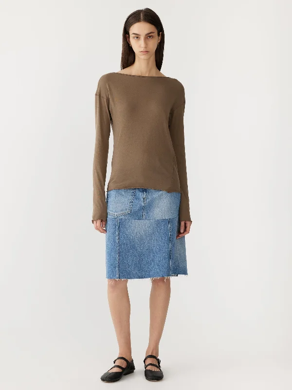 boatneck superfine long sleeve t.shirt Seamless Knitted Crochet