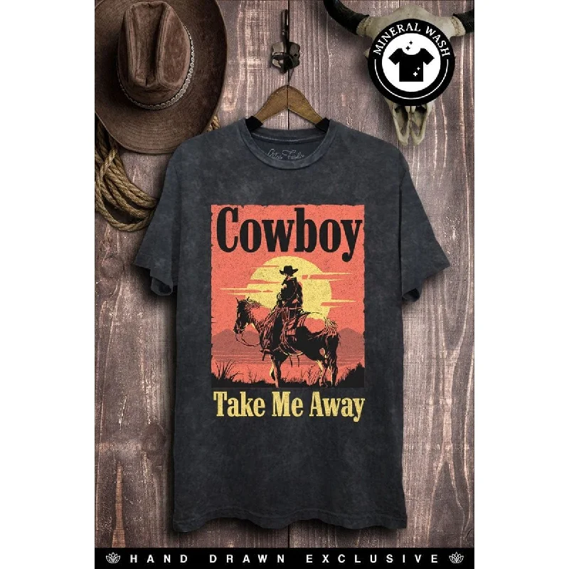 Cowboy Take Me Away Graphic Tee Plaid T-Shirt Polka Dot Checkered