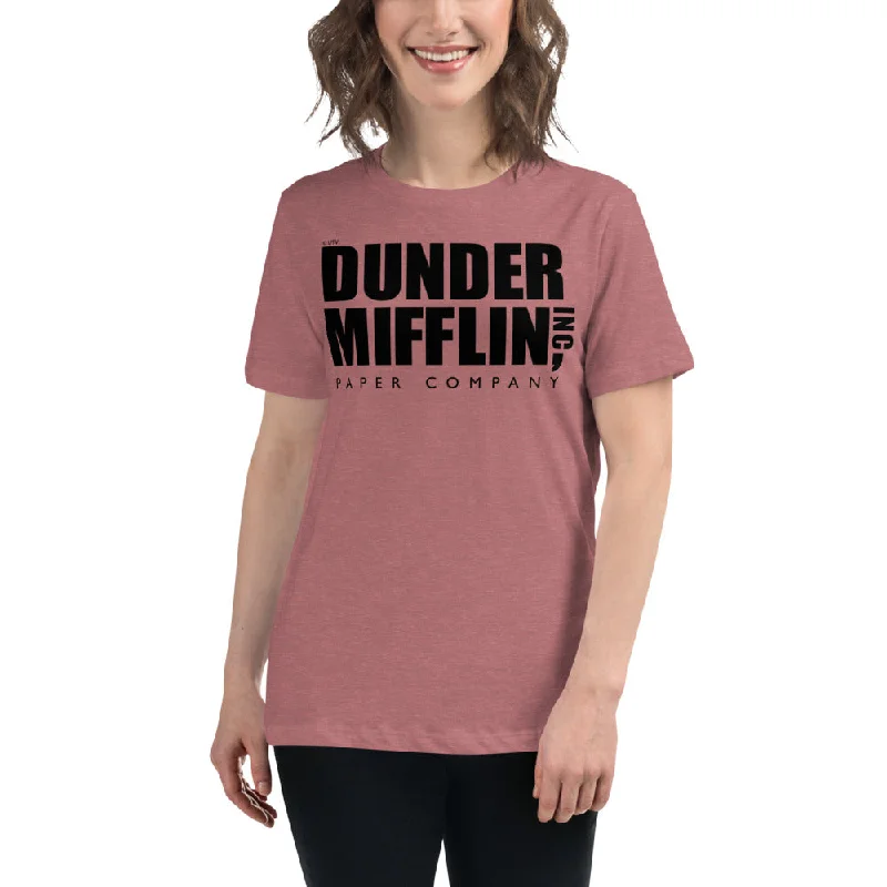 Dunder Mifflin Logo Women's Relaxed T-Shirt Collared Crew Neck Turtle Neck