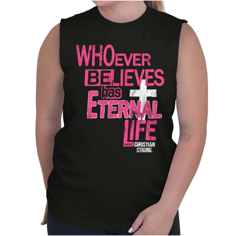 Eternal Life Sleeveless T-Shirt Collared T-Shirt Boat Neck A-Line