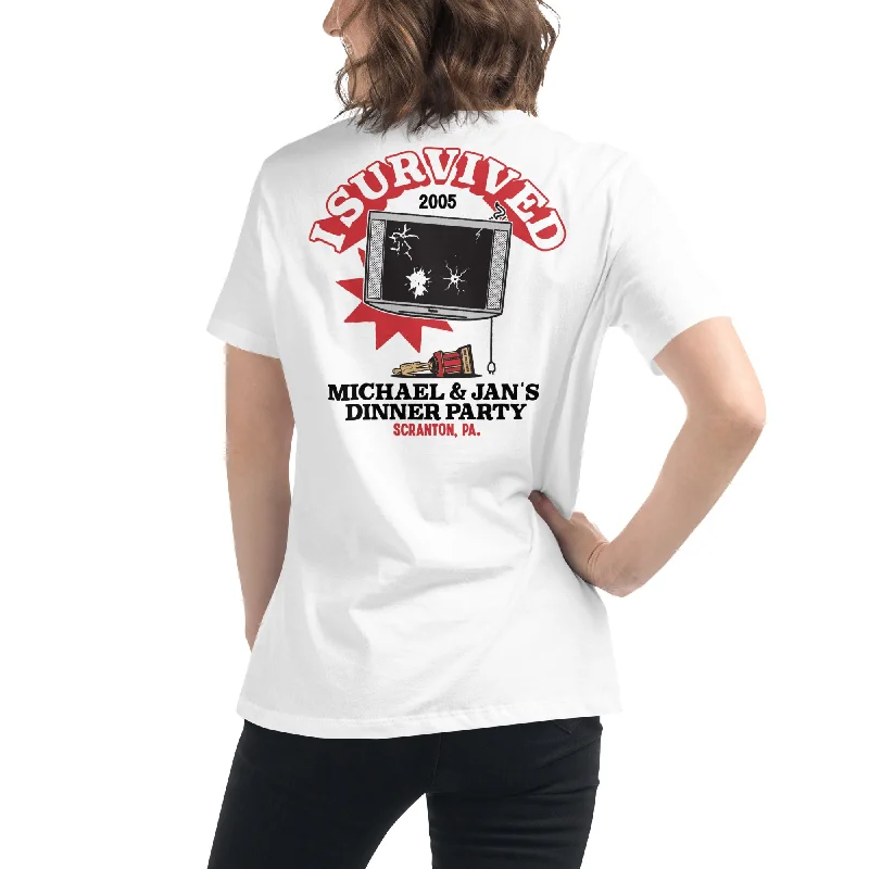 I Survived Michael And Jan's Dinner Party Women's Relaxed T-Shirt Houndstooth Herringbone Solid