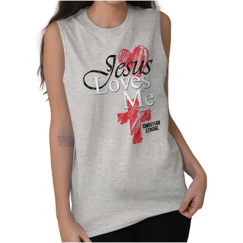 Jesus Loves Me Cross Sleeveless T Shirt Seamless Knitted Crochet