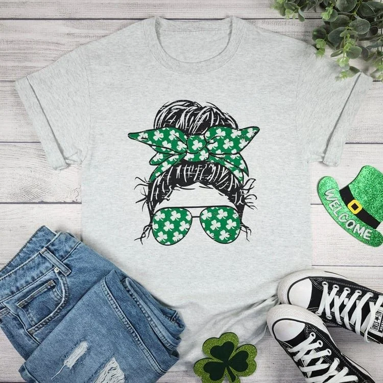 Messy Bun st. Patricks T-shirt Modern Contemporary Chic
