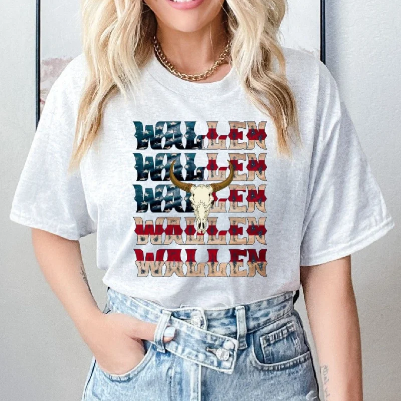 Red White Blue Wallen Patriotic Graphic Tee Elasticated Padded Insulated
