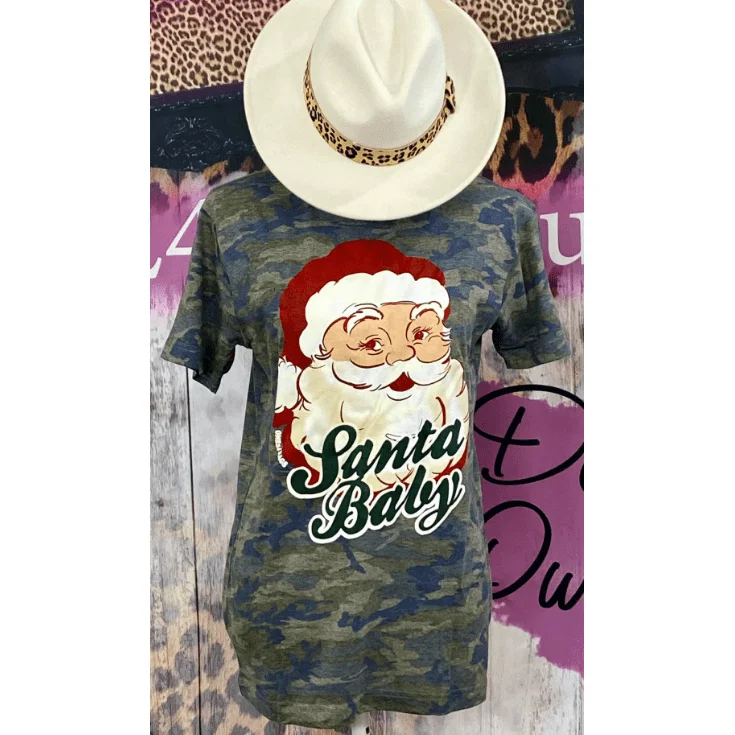 Santa Baby camo tee Lace Blend Ribbed Blend Corduroy Blend