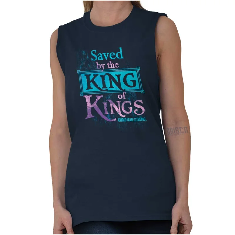 Saved by King of Kings Sleeveless T-Shirt Houndstooth Herringbone Solid